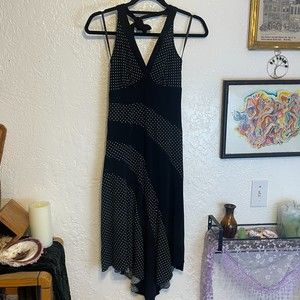 🌻VTG My Michelle {S} Y2K Black/White Slinky Polka Dot Halter Dress